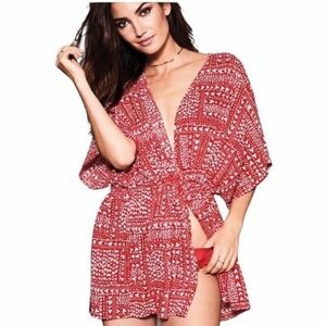 Victoria’s Secret Romantic Short Kimono Robe Red White Hearts